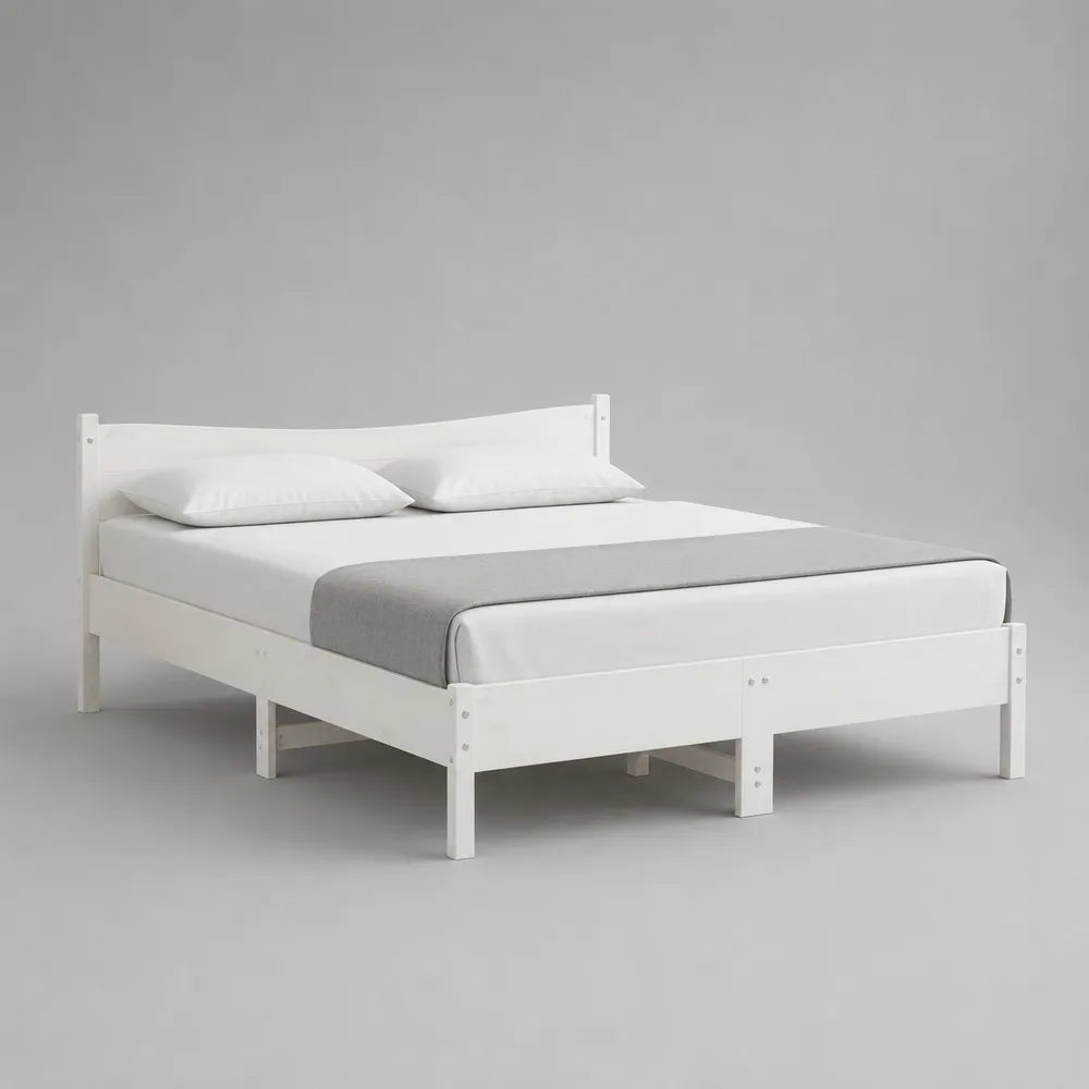 Letto matrimoniale in legno massello verniciato bianco con testiera lineare 160 x 200 cm