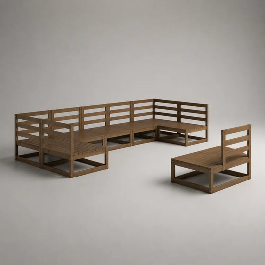 Divano da giardino angolare modulare in legno marrone con chaise longue e seduta separata struttura a L 300 x 220 x 70 cm