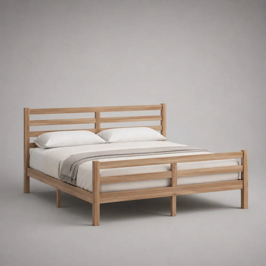 Letto matrimoniale in legno massello di pino rovere chiaro con testiera e pediera 160 x 200 cm