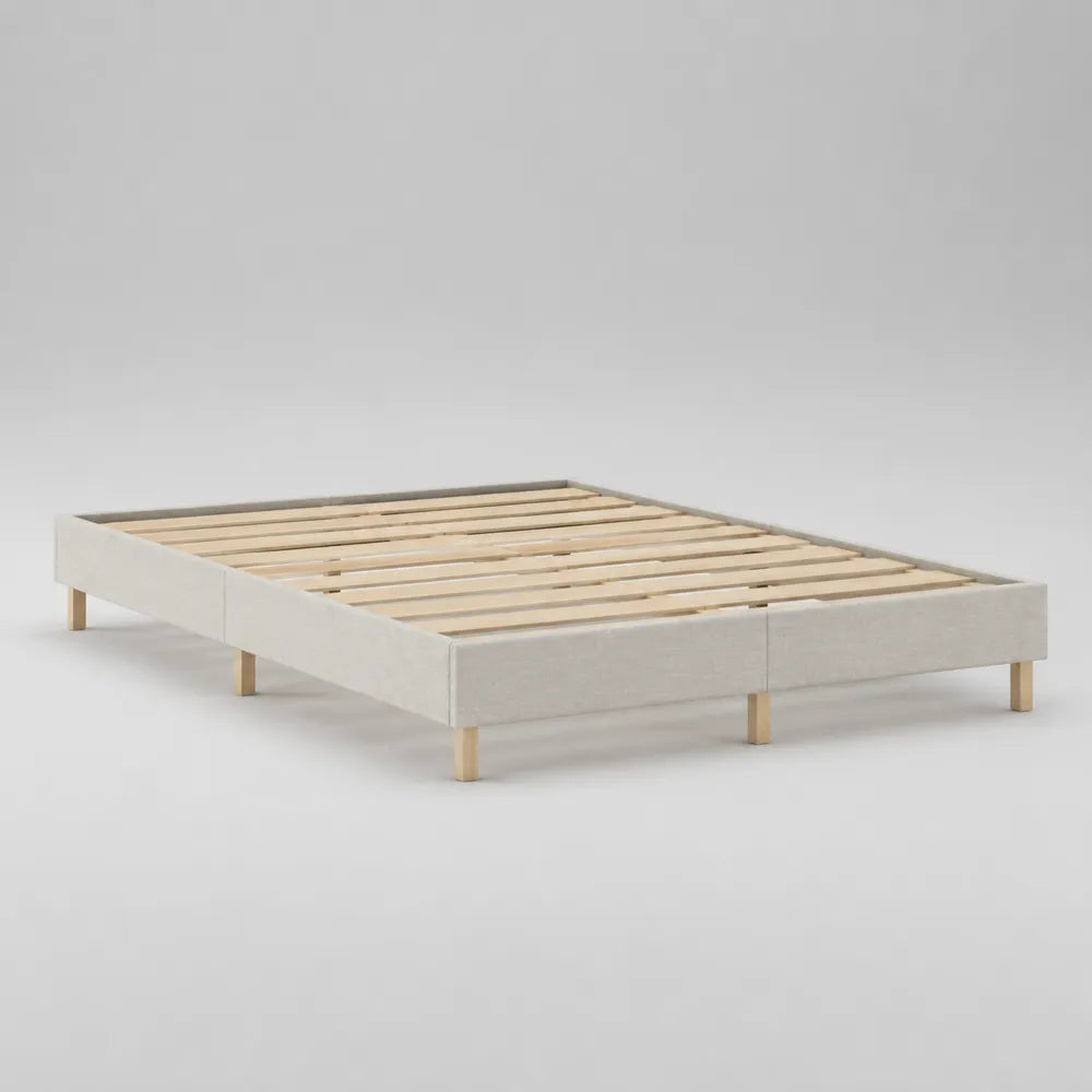 Struttura letto matrimoniale imbottita beige con rete a doghe in legno 160 x 200 cm