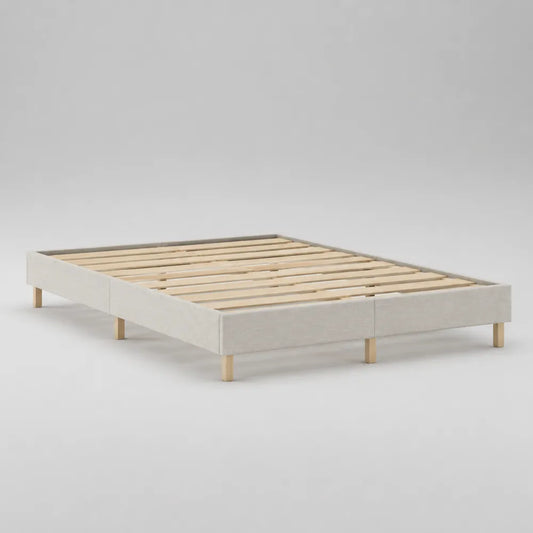 Struttura letto matrimoniale imbottita beige con rete a doghe in legno 160 x 200 cm