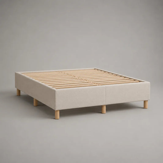 Struttura letto matrimoniale imbottita con rete a doghe in tessuto poliestere beige 160 x 200 cm