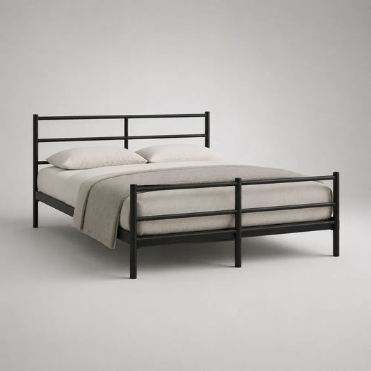 Letto matrimoniale in acciaio verniciato nero con testiera e pediera rettangolare 160 x 200 cm