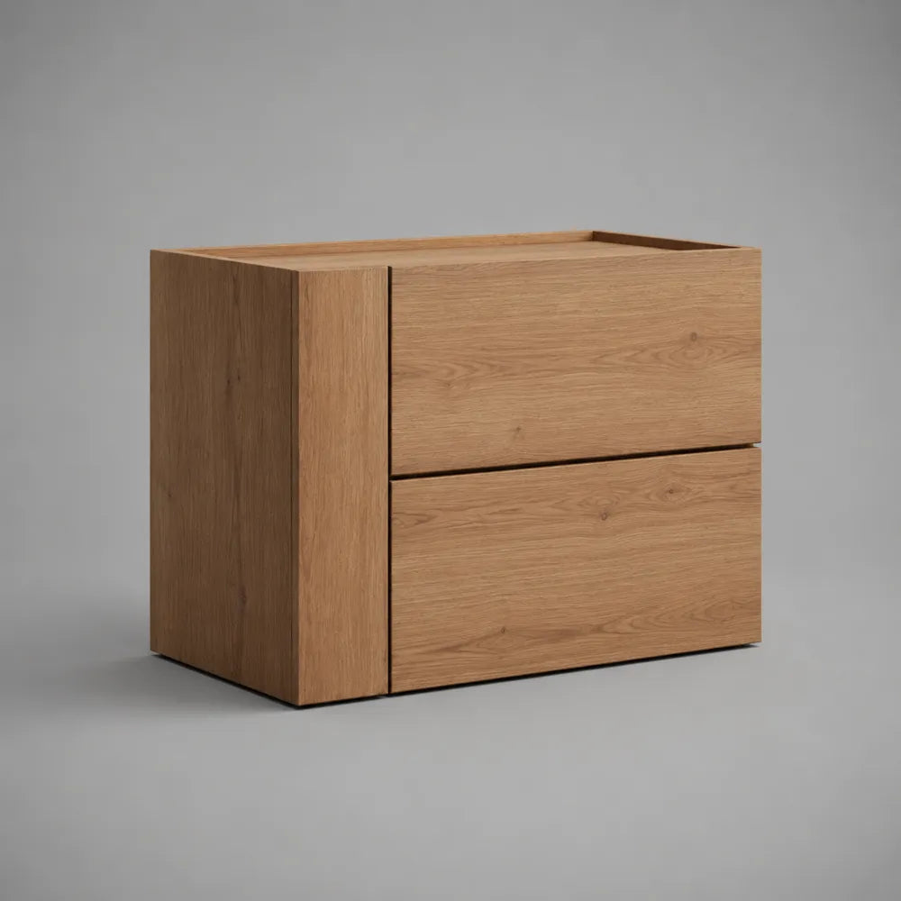 Comodino rettangolare con 2 cassetti in MDF effetto rovere naturale 60 x 40 x 40 cm