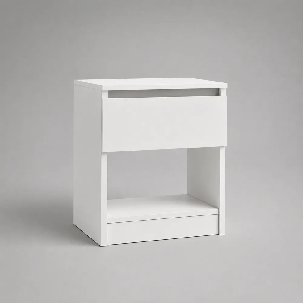 Comodino da camera in MDF bianco con cassetto e vano aperto struttura rettangolare 50 x 35 x 60 cm