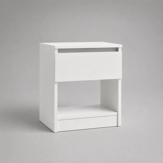 Comodino da camera in MDF bianco con cassetto e vano aperto struttura rettangolare 50 x 35 x 60 cm
