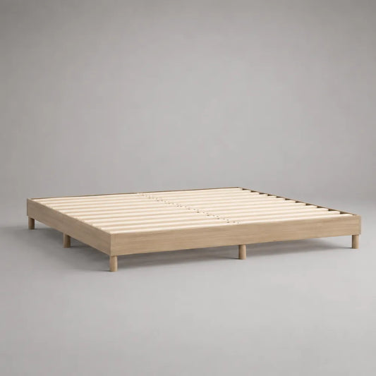 Struttura letto matrimoniale in MDF effetto rovere chiaro con rete a doghe 160 x 200 cm