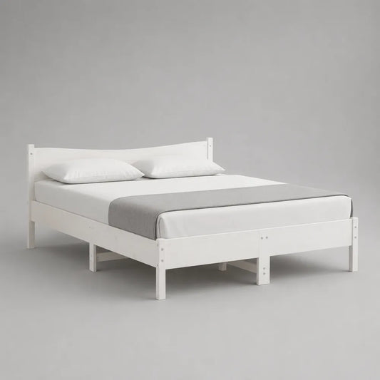 Letto matrimoniale in legno massello verniciato bianco con testiera lineare 160 x 200 cm