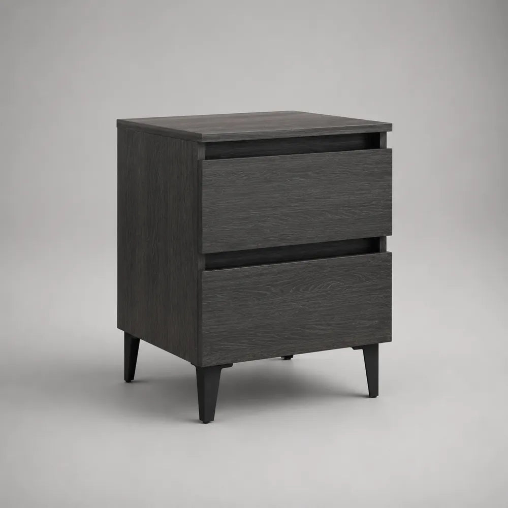 Comodino grigio scuro in MDF con 2 cassetti e gambe rialzate 60 x 40 x 55 cm