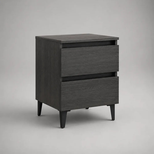 Comodino grigio scuro in MDF con 2 cassetti e gambe rialzate 60 x 40 x 55 cm